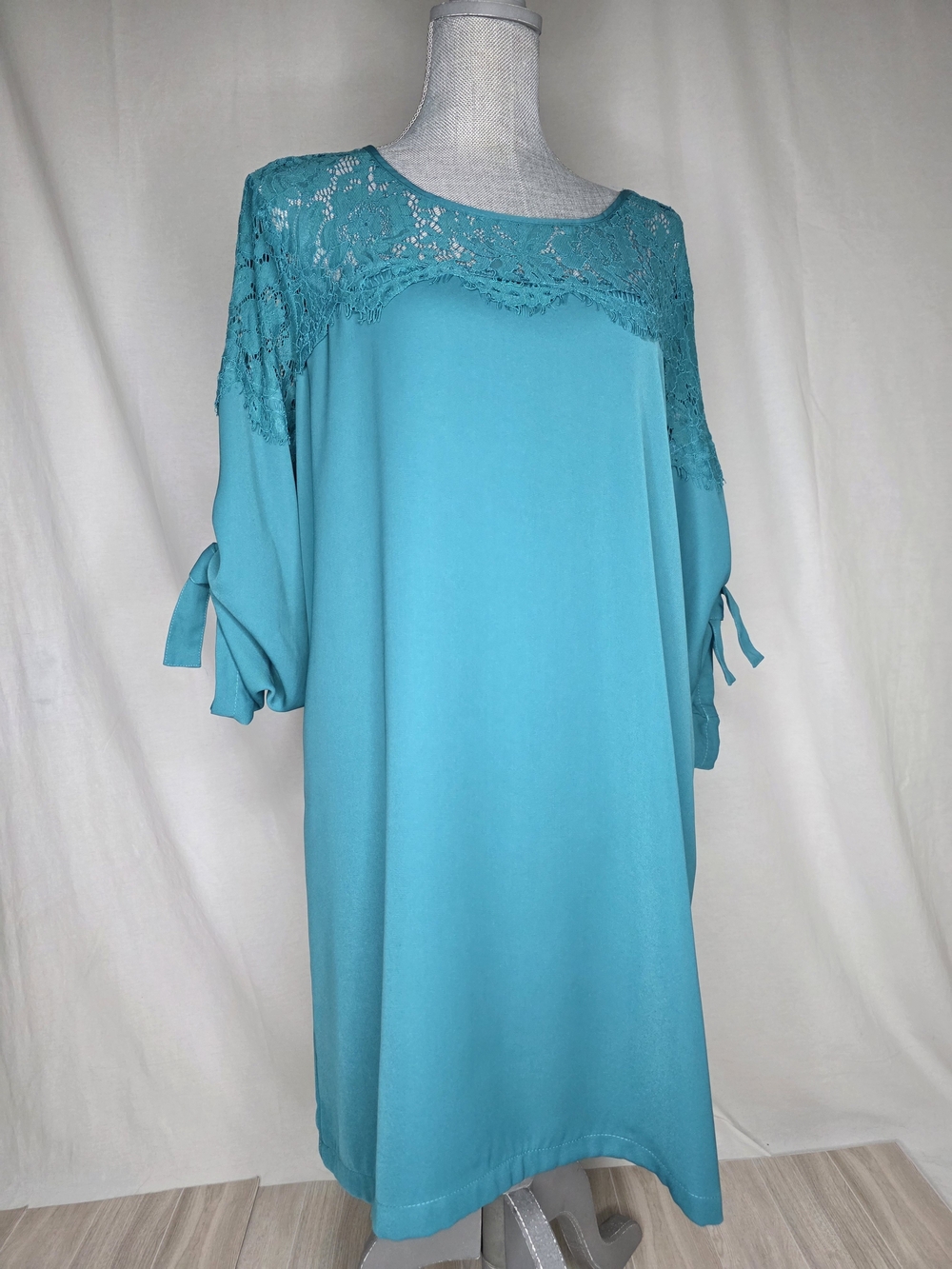 YOINS Teal Lace-Yoke Tunic Dress